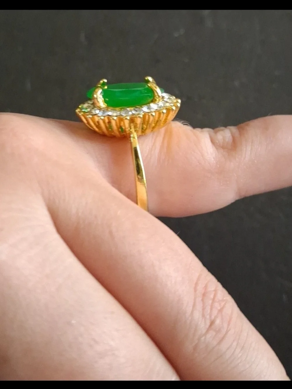 Large Gold Green Agate Ring